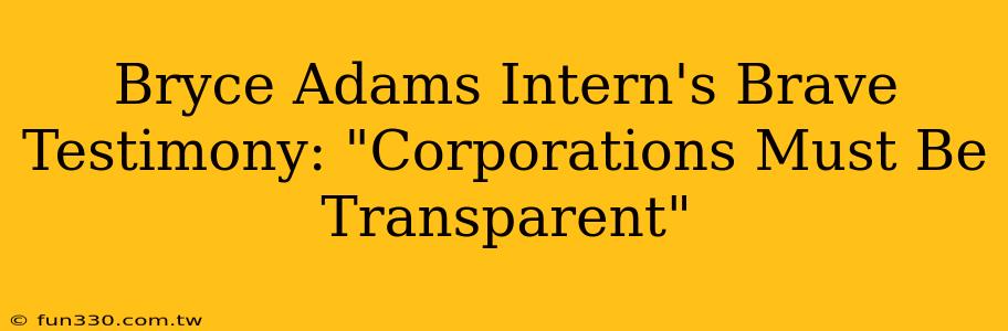 Bryce Adams Intern's Brave Testimony: "Corporations Must Be Transparent"