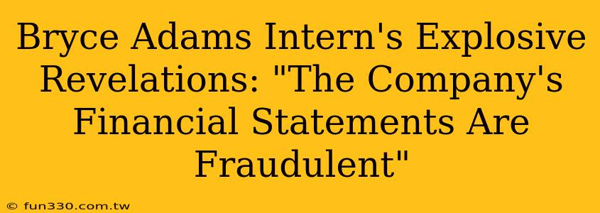 Bryce Adams Intern's Explosive Revelations: "The Company's Financial Statements Are Fraudulent"