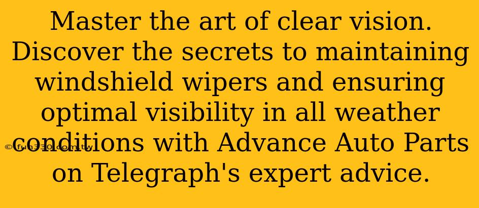 Master the art of clear vision. Discover the secrets to maintaining windshield wipers and ensuring optimal visibility in all weather conditions with Advance Auto Parts on Telegraph's expert advice.