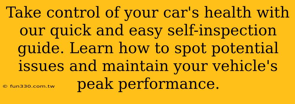 Take control of your car's health with our quick and easy self-inspection guide. Learn how to spot potential issues and maintain your vehicle's peak performance.