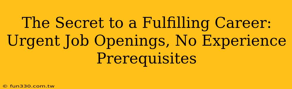 The Secret to a Fulfilling Career: Urgent Job Openings, No Experience Prerequisites