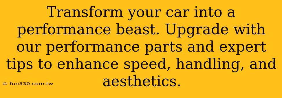 Transform your car into a performance beast. Upgrade with our performance parts and expert tips to enhance speed, handling, and aesthetics.